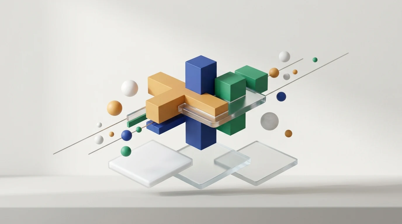 Composição minimalista ilustrando alinhamento estratégico e planejamento no design